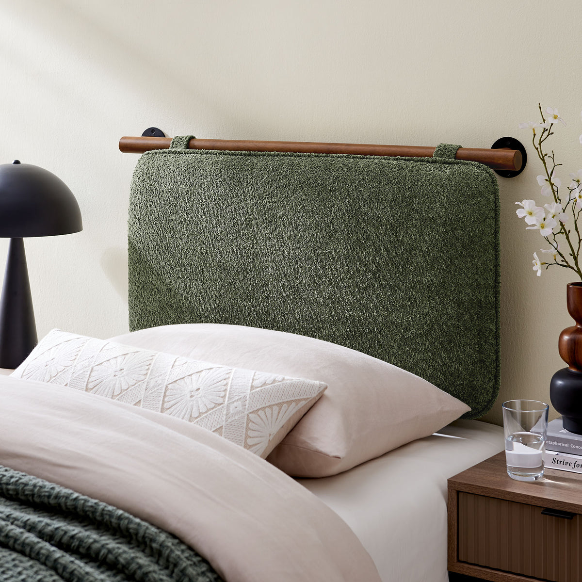 Anela Sage/Walnut Wall-Mounted Chenille Upholstered Twin Headboard - Ornate Home
