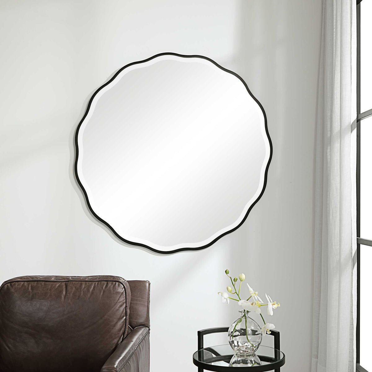 Aneta Black Round Mirror - Ornate Home