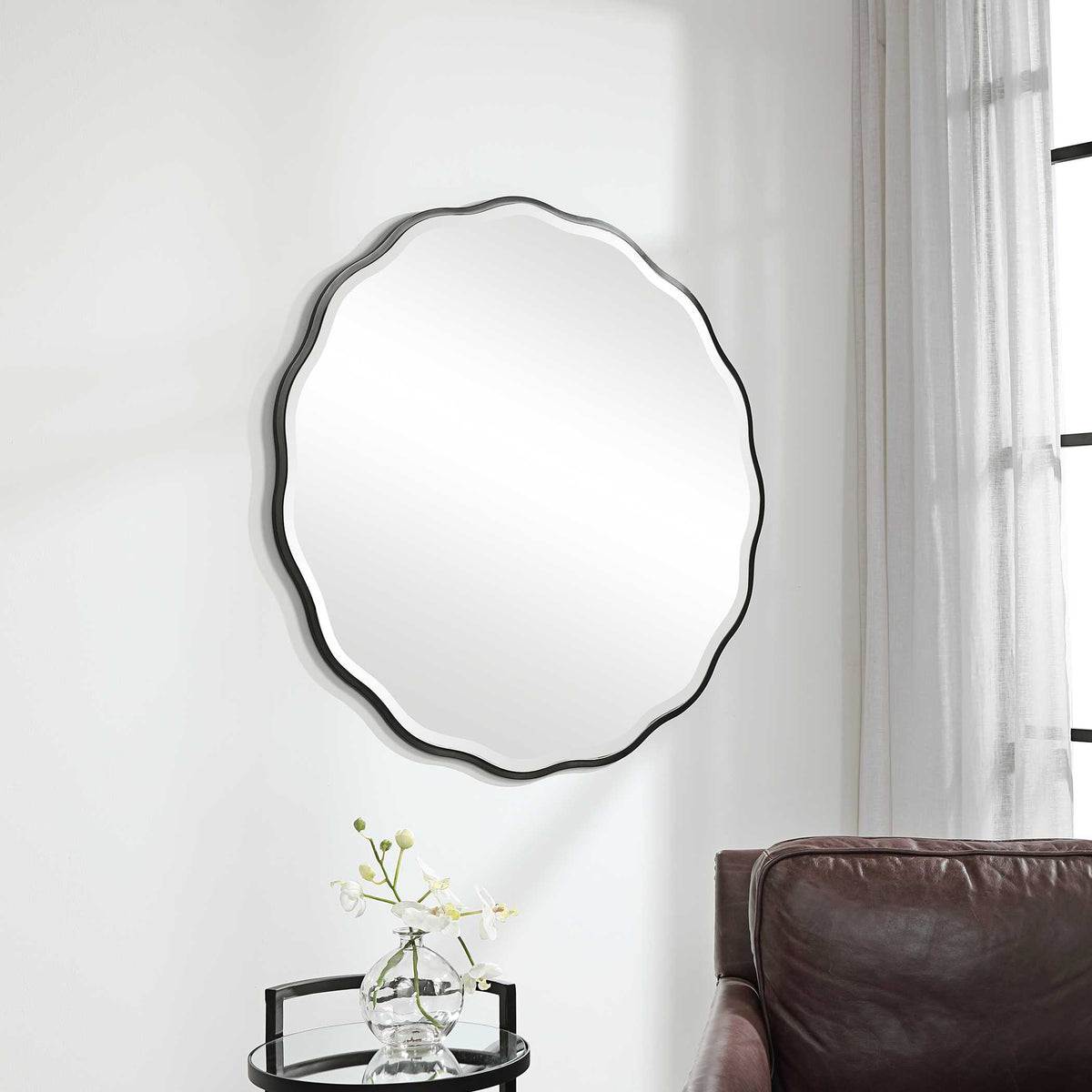 Aneta Black Round Mirror - Ornate Home