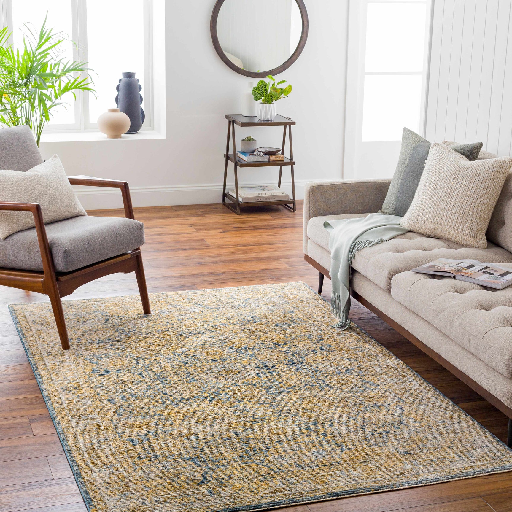 Ange Cream & Blue Rich Textured Rug - Ornate Home