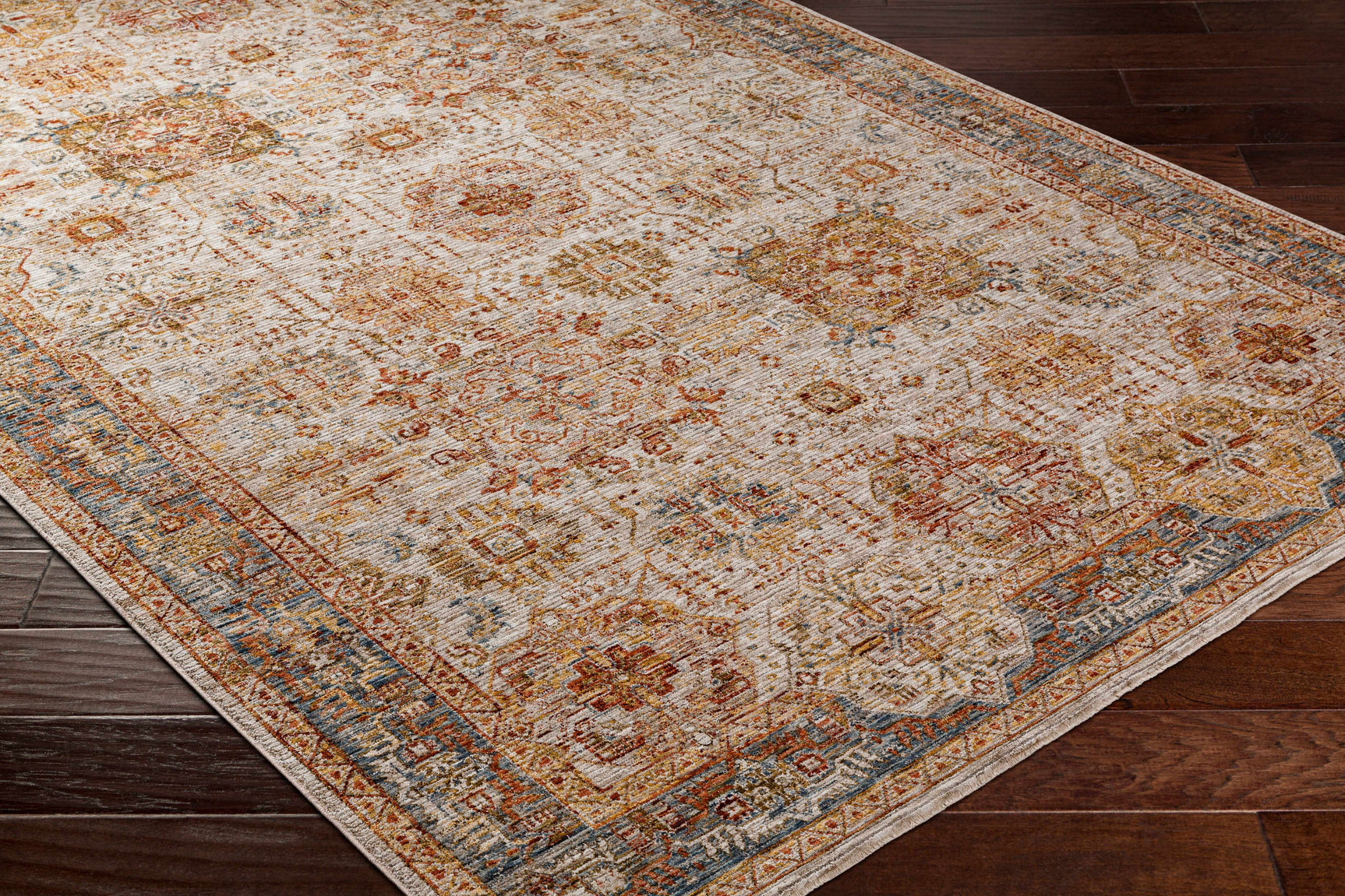 Ange Tan & Blue Rich Textured Traditional Rug - Ornate Home