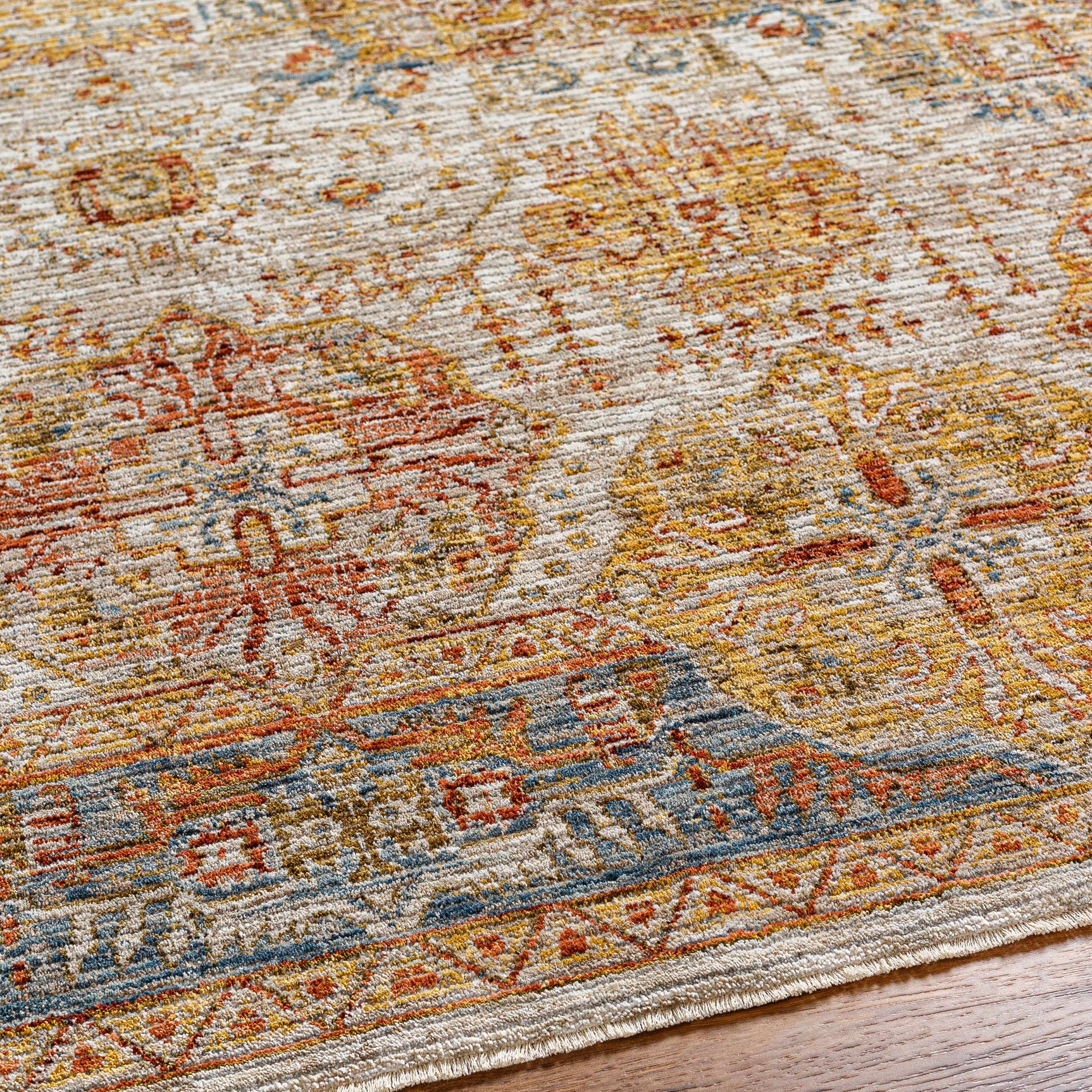 Ange Tan & Blue Rich Textured Traditional Rug - Ornate Home