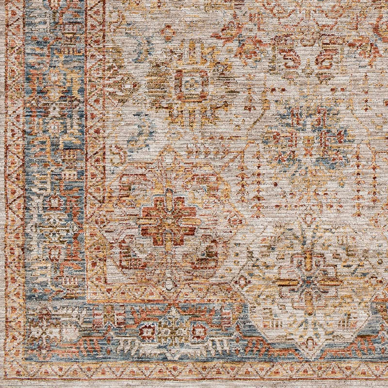 Ange Tan & Blue Rich Textured Traditional Rug - Ornate Home