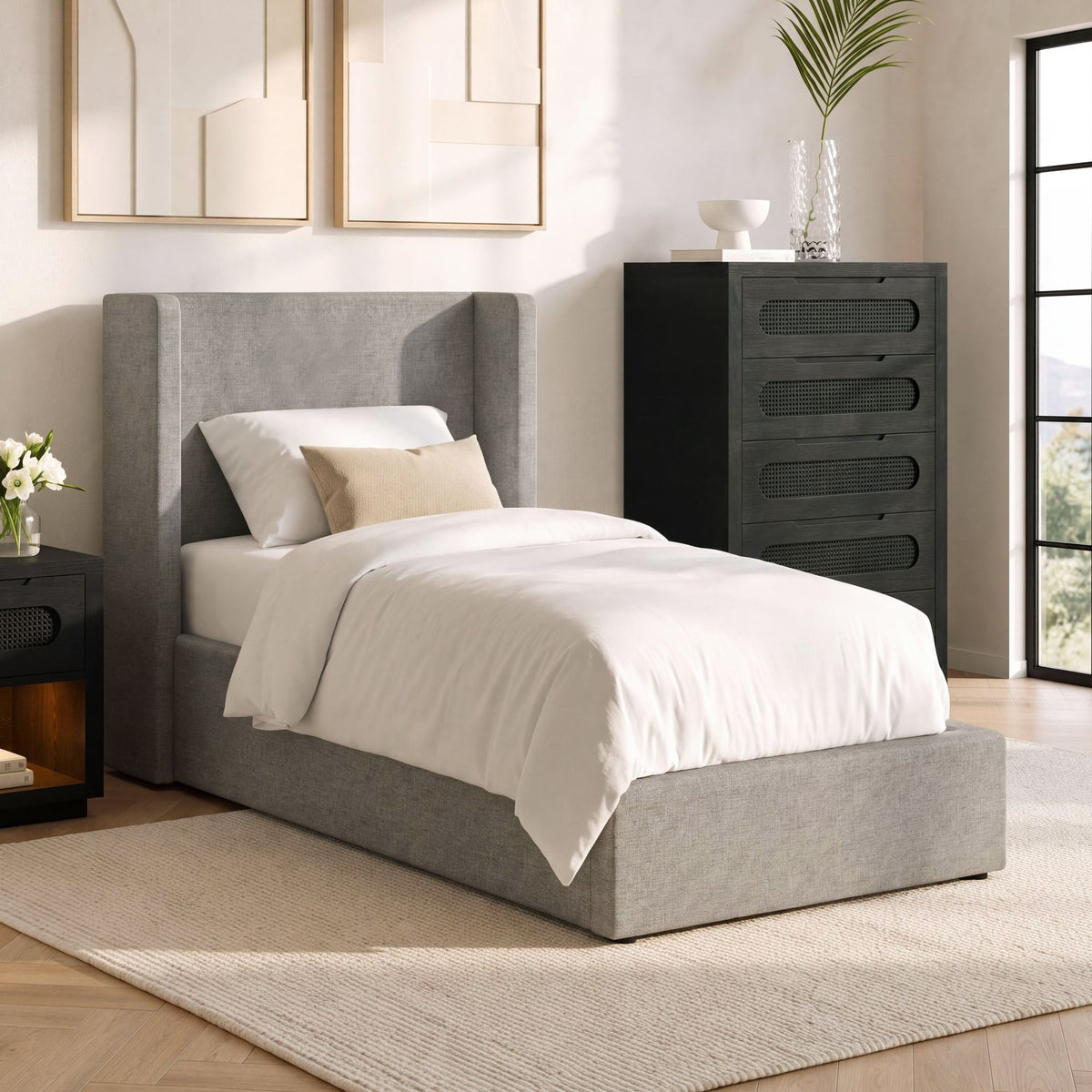 Angeline Grey Fabric Twin Non-Storage Bed - Ornate Home