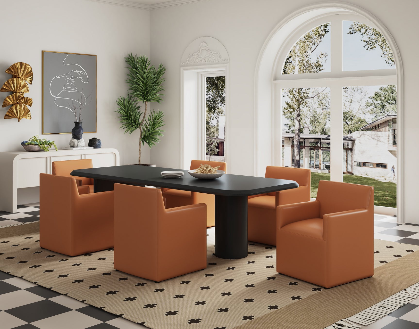 Anna Square Faux Leather Dining Armchair in Saddle (set of 2) - Ornate Home