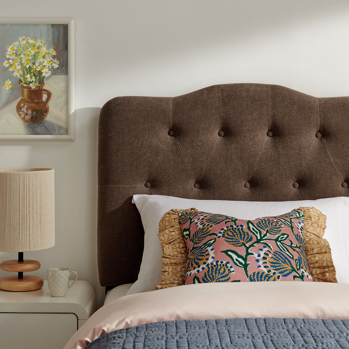 Annabel Cocoa Premium Linen Blend Twin Headboard - Ornate Home