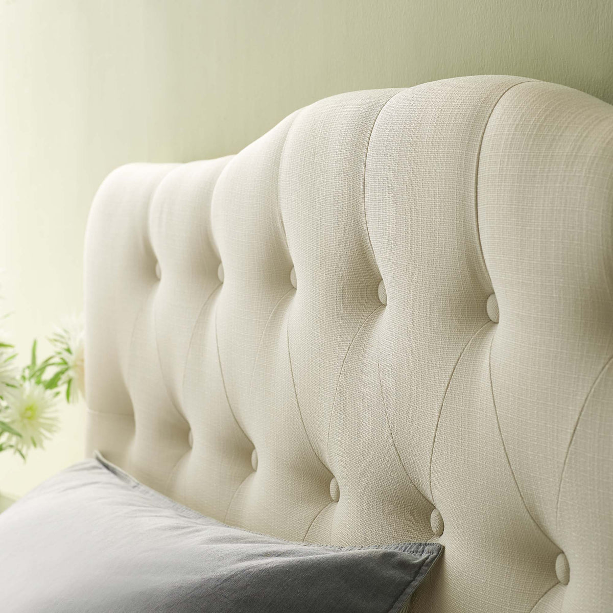 Annabel Ivory Upholstered Fabric Queen Headboard - Ornate Home