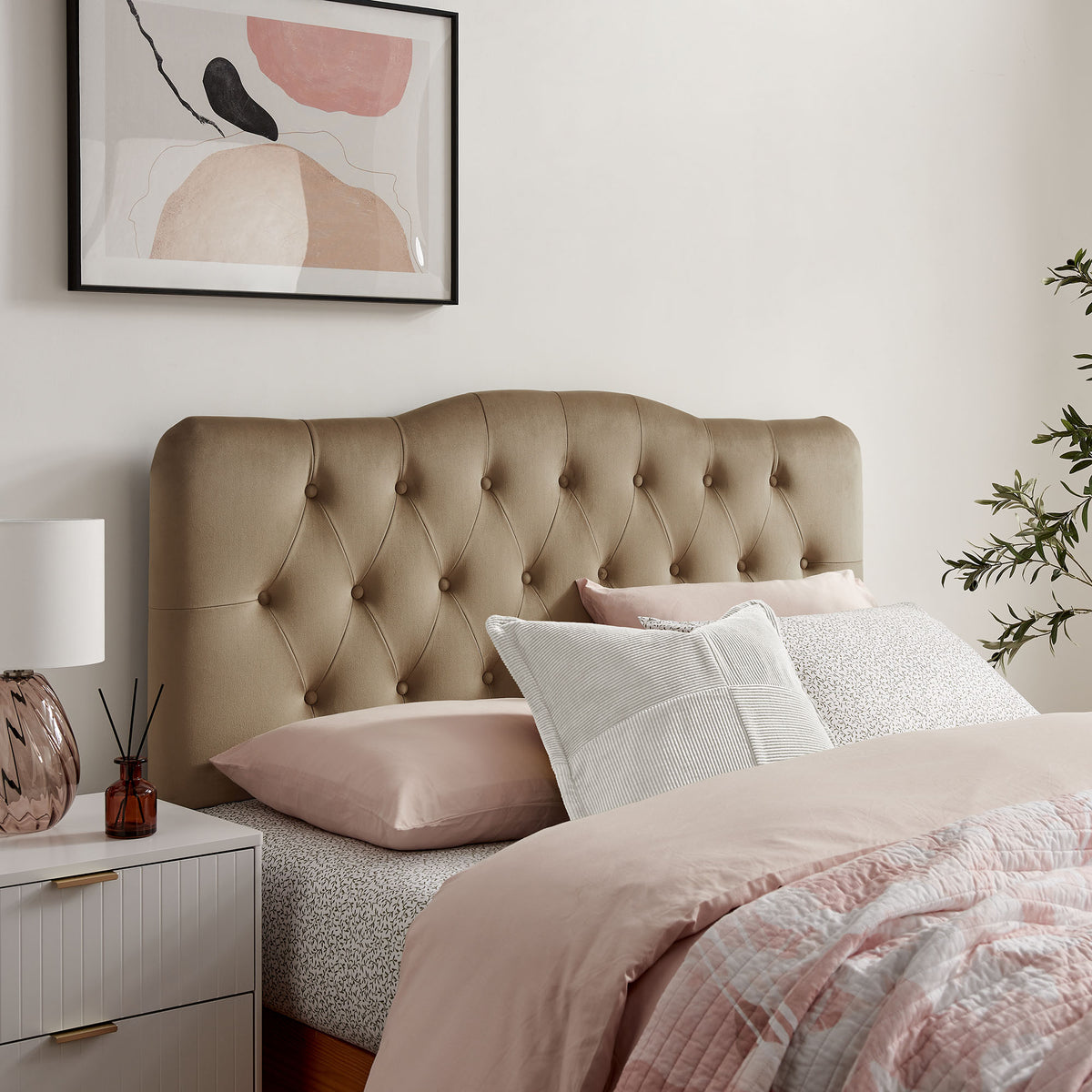 Annabel Taupe Stain-Resistant Performance Velvet Full Headboard - Ornate Home