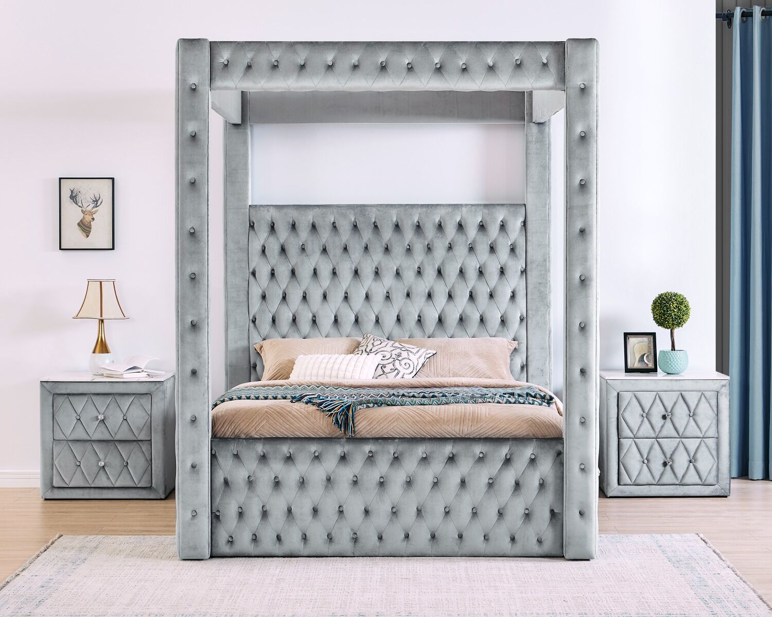Annabelle Gray King Canopy Bed Frame - Ornate Home