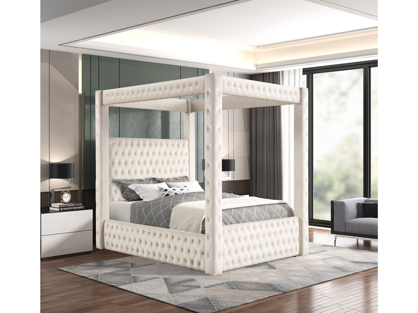 Annabelle Ivory King Canopy Bed Frame - Ornate Home