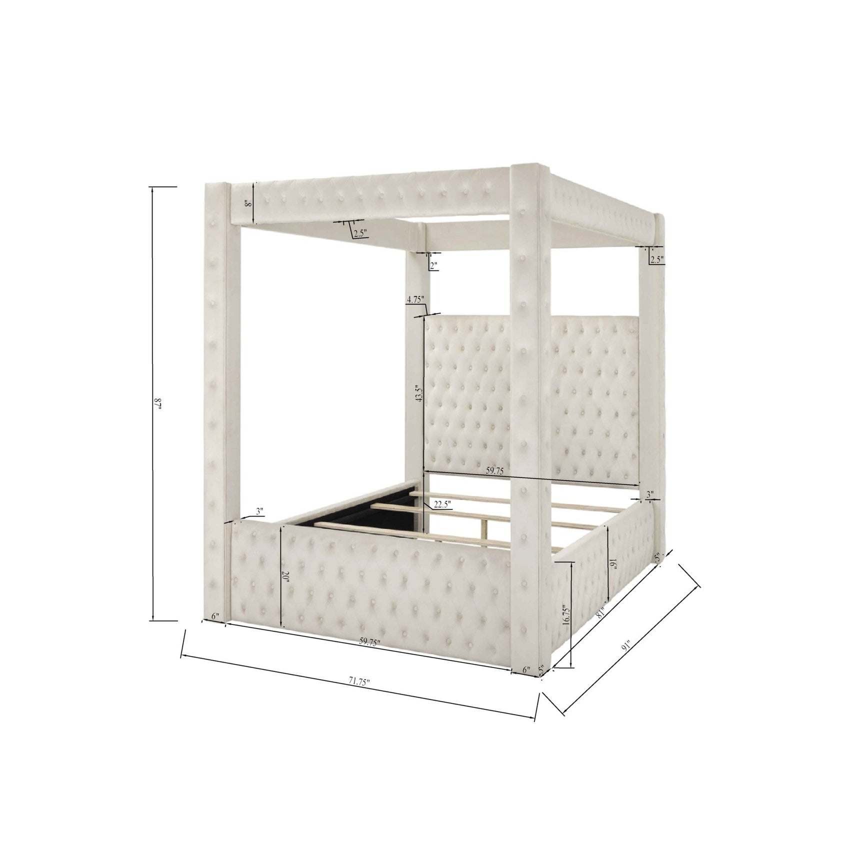 Annabelle Ivory Queen Canopy Bed Frame - Ornate Home