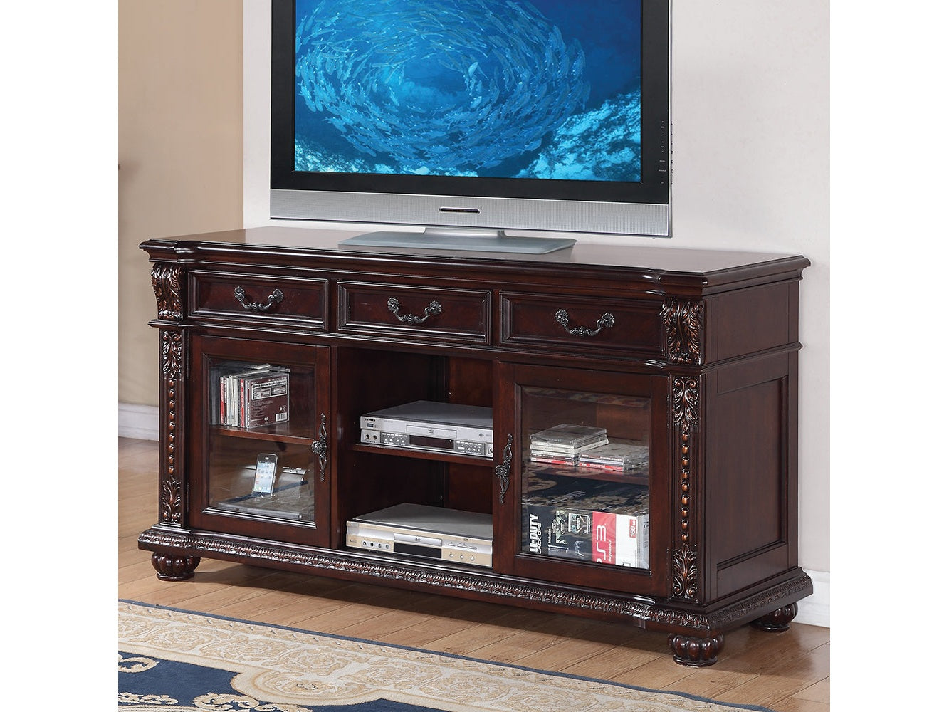 Anondale TV Stand in Cherry - Ornate Home