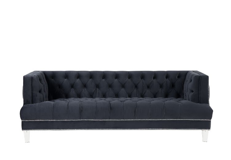 Ansario Black Velvet Stationary Sofa - Ornate Home