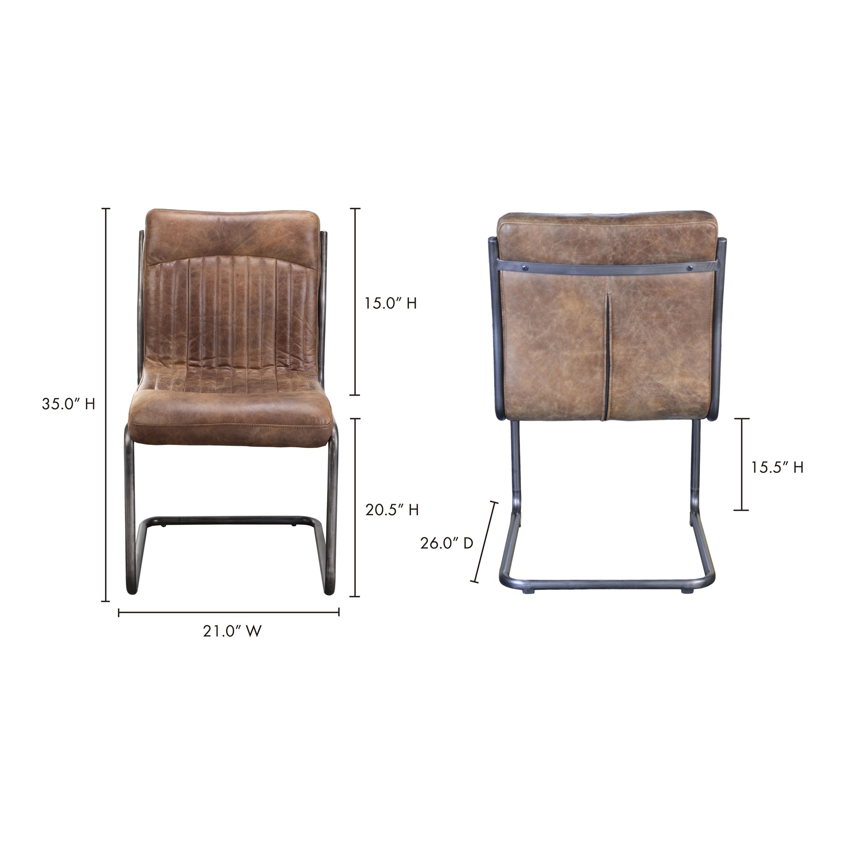 Anse Brown Leatherl Dining Chair (Set of 2) - Ornate Home