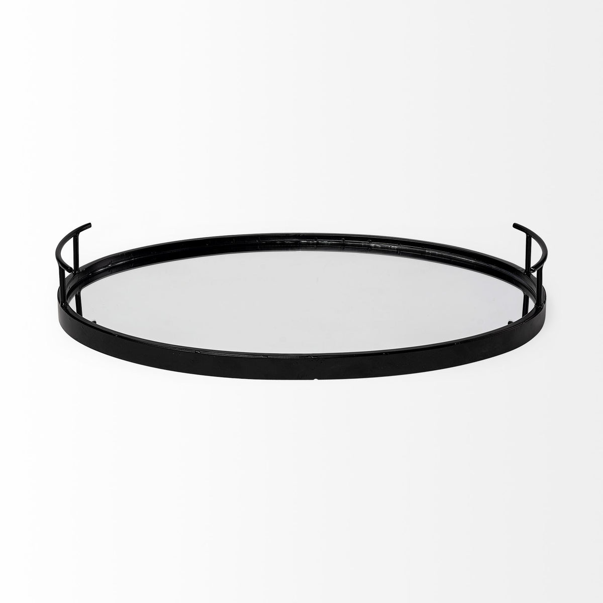 Ansel Black Metal Mirrored Bottom Oval Serving Tray - Ornate Home