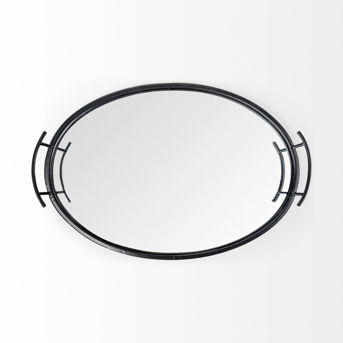 Ansel Black Metal Mirrored Bottom Oval Serving Tray - Ornate Home