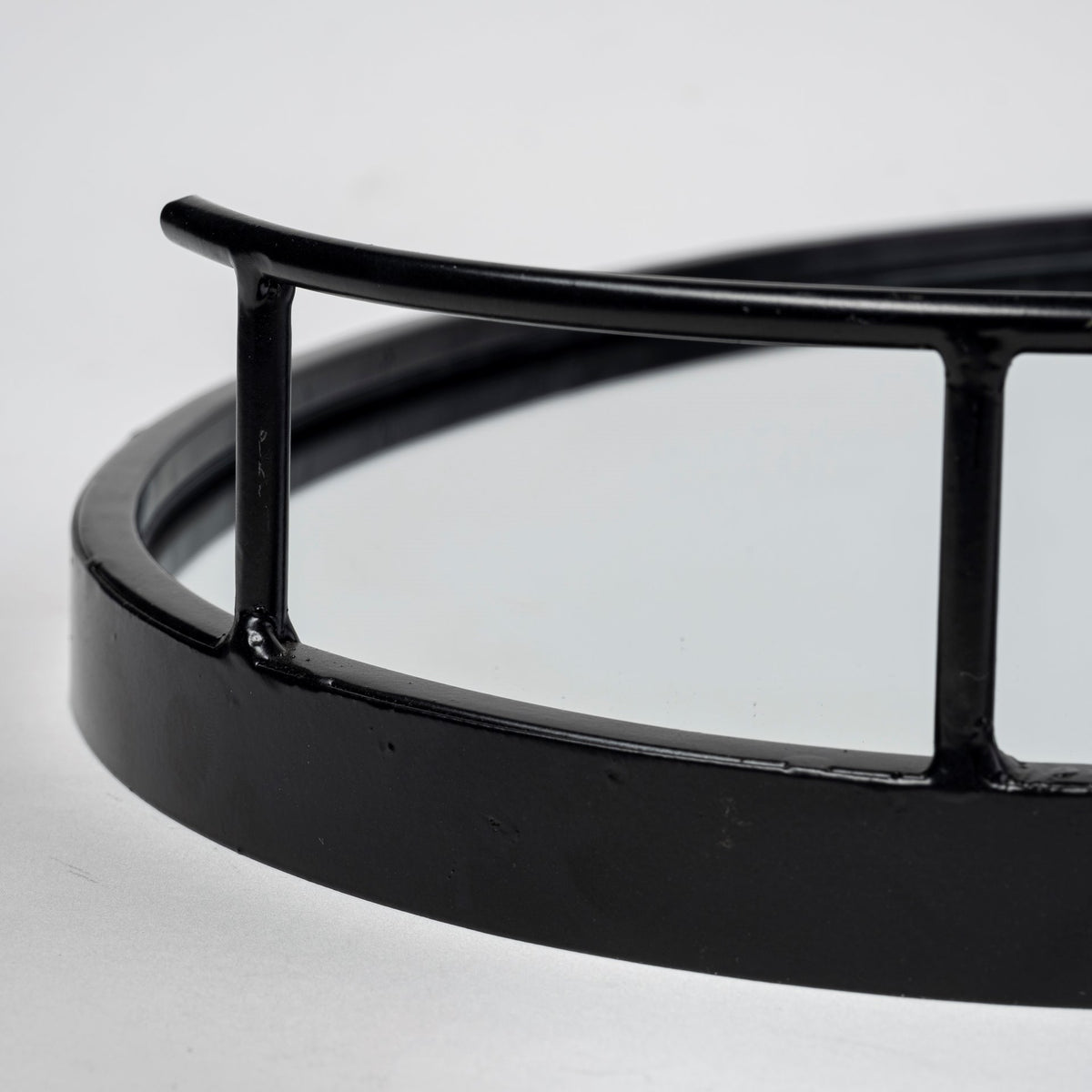 Ansel Black Metal Mirrored Bottom Oval Serving Tray - Ornate Home