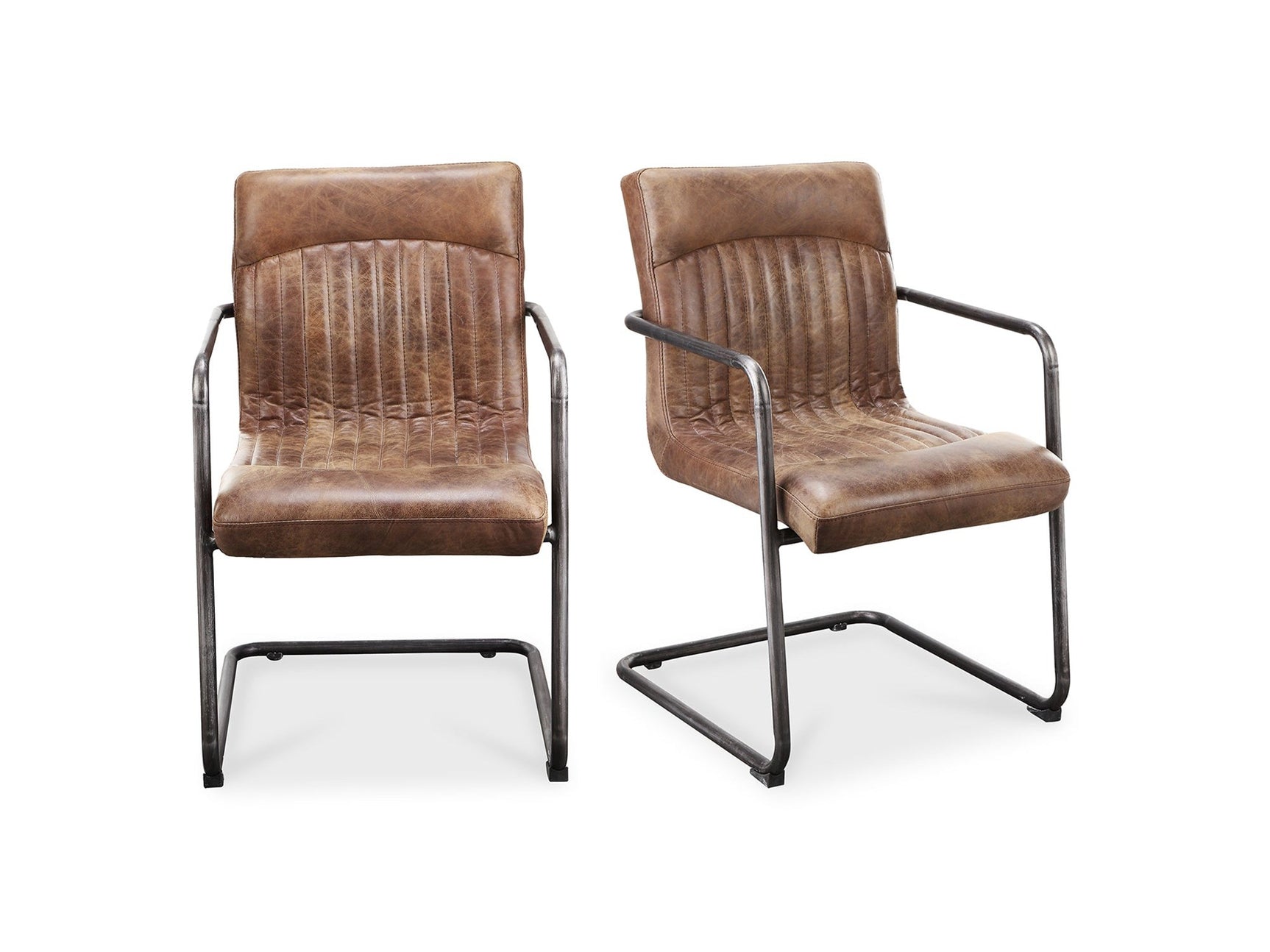 Ansel Brown Leather Arm Chair (Set of 2) - Ornate Home
