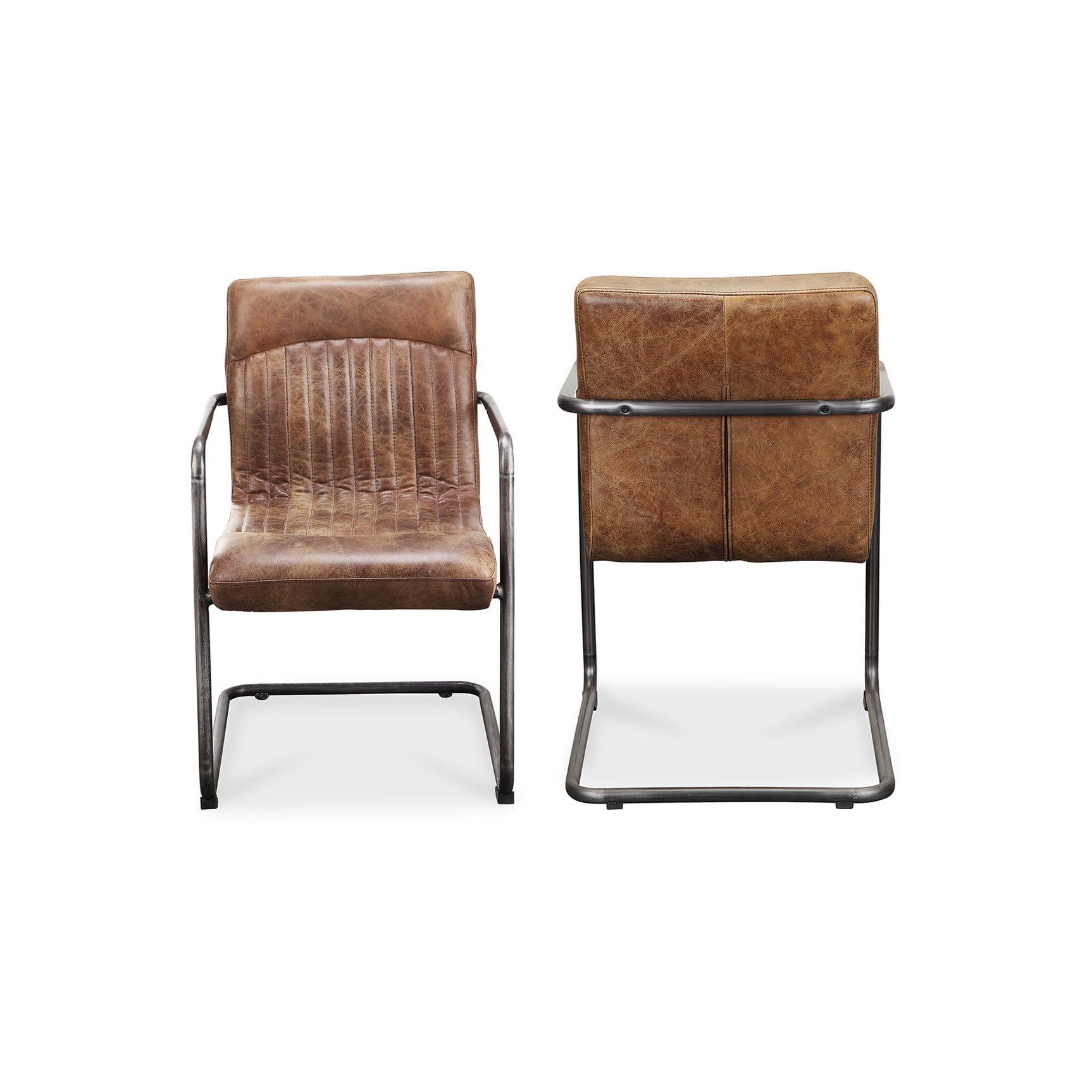 Ansel Brown Leather Arm Chair (Set of 2) - Ornate Home