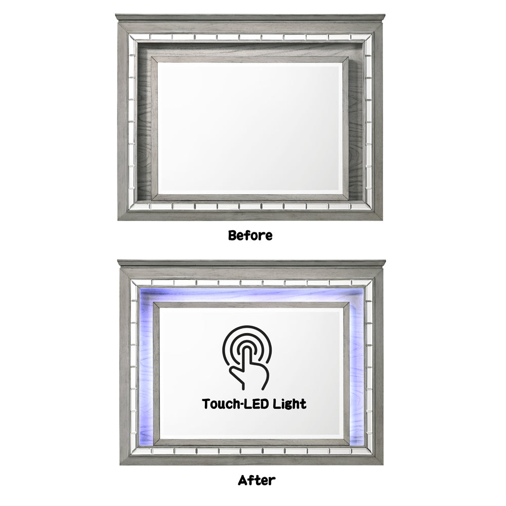 Antares Light Gray Oak Mirror (LED) - Ornate Home