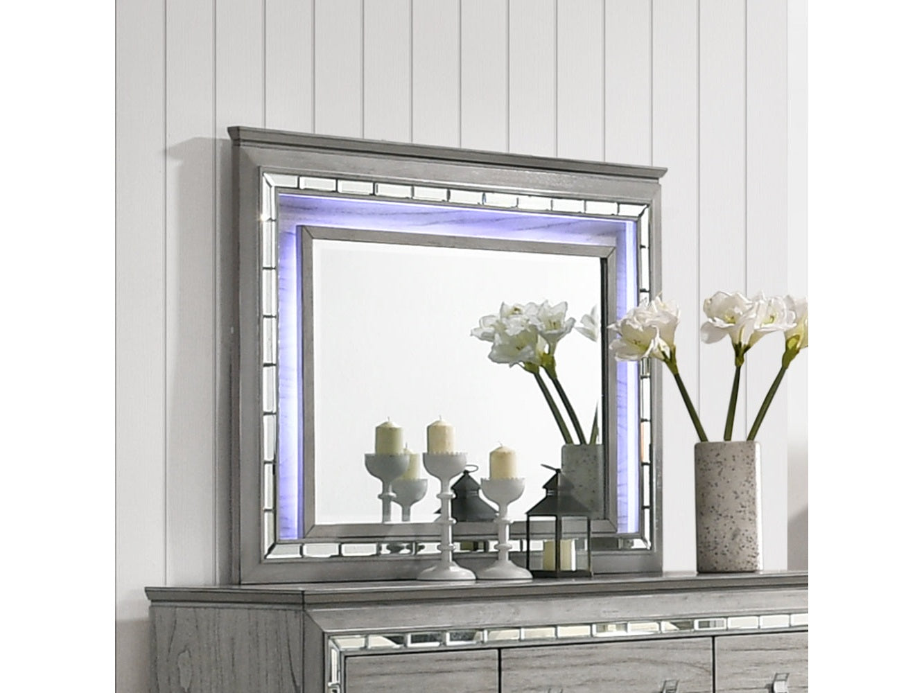 Antares Light Gray Oak Mirror (LED) - Ornate Home