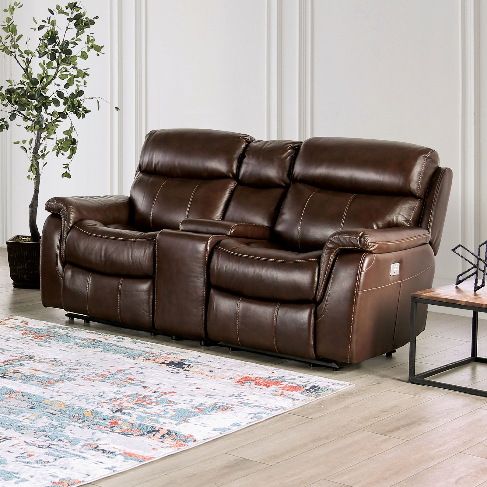 Antenor Brown Top Grain Leather Match Power Reclining Sofa & Loveseat - Ornate Home
