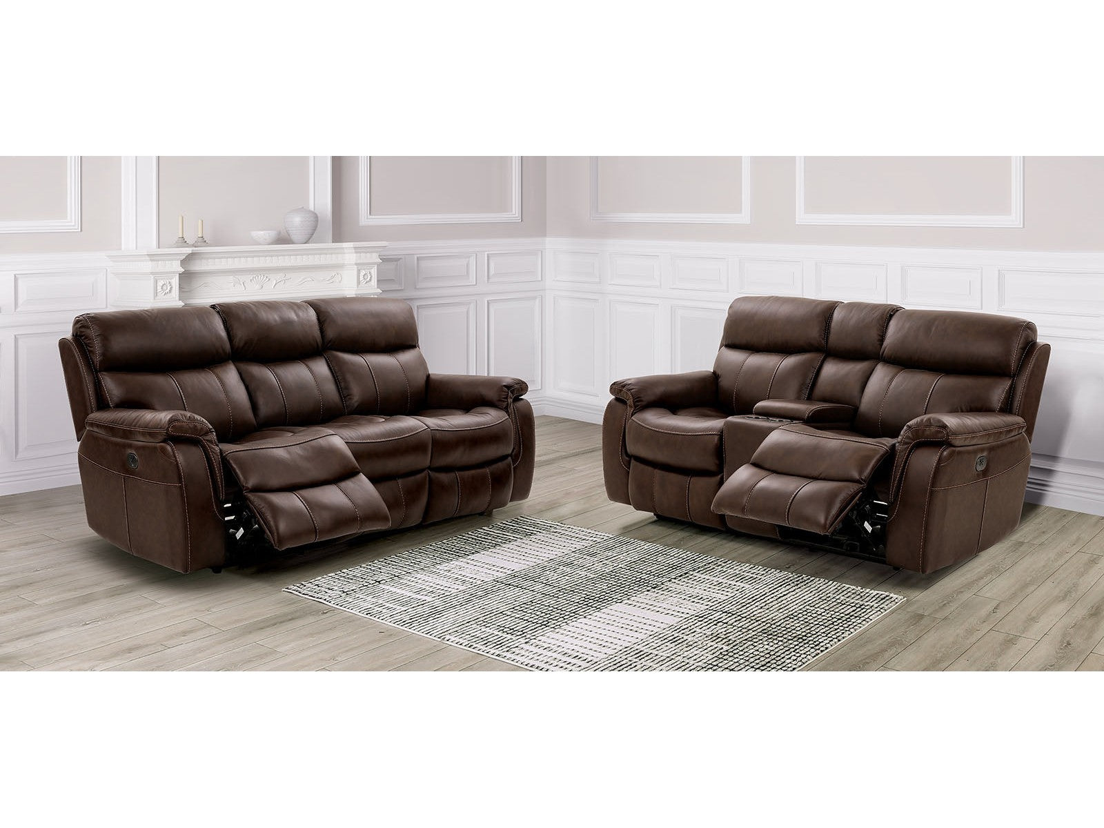 Antenor Brown Top Grain Leather Match Power Reclining Sofa & Loveseat - Ornate Home