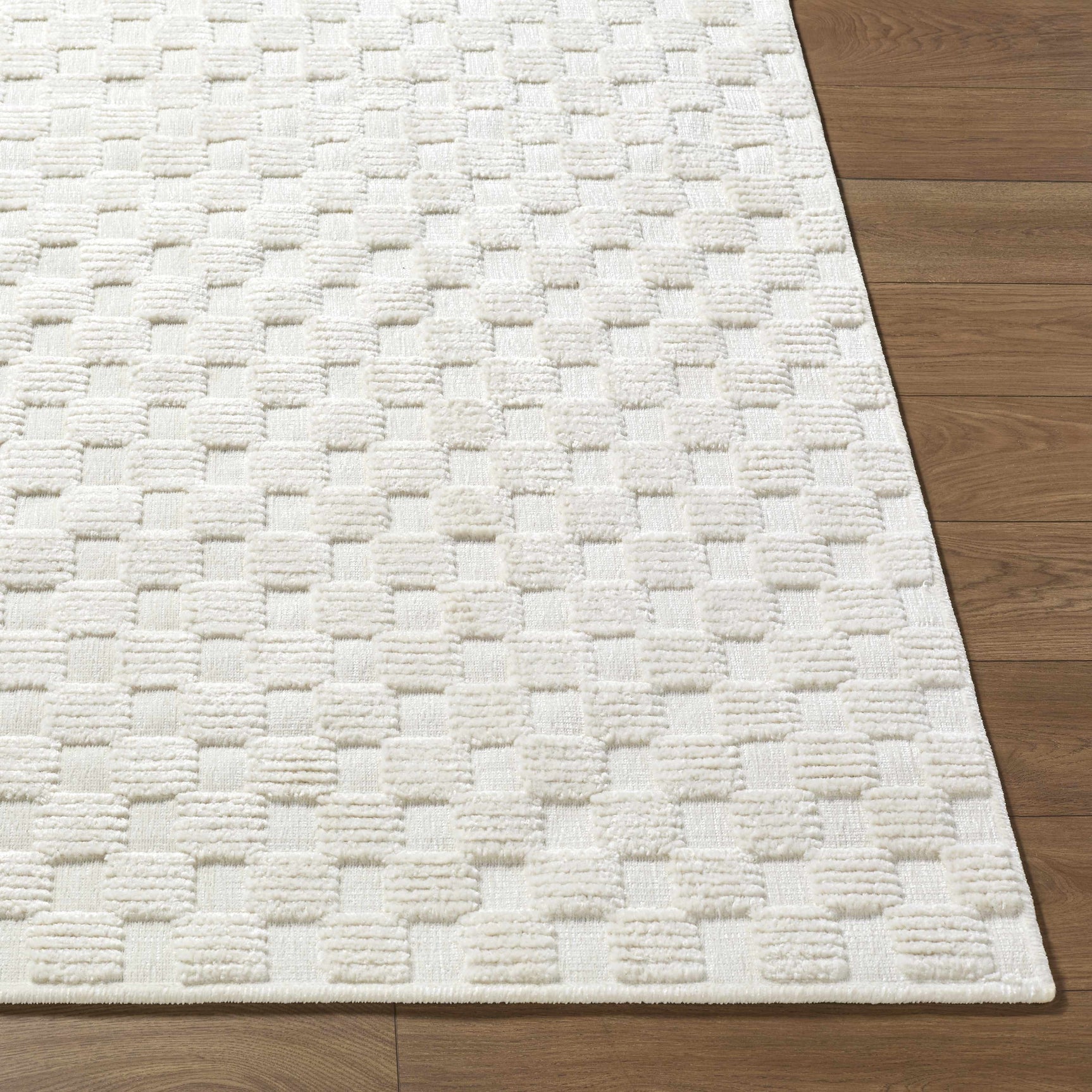 Anthea Off-White 3D Checkered Washable Rug - Ornate Home