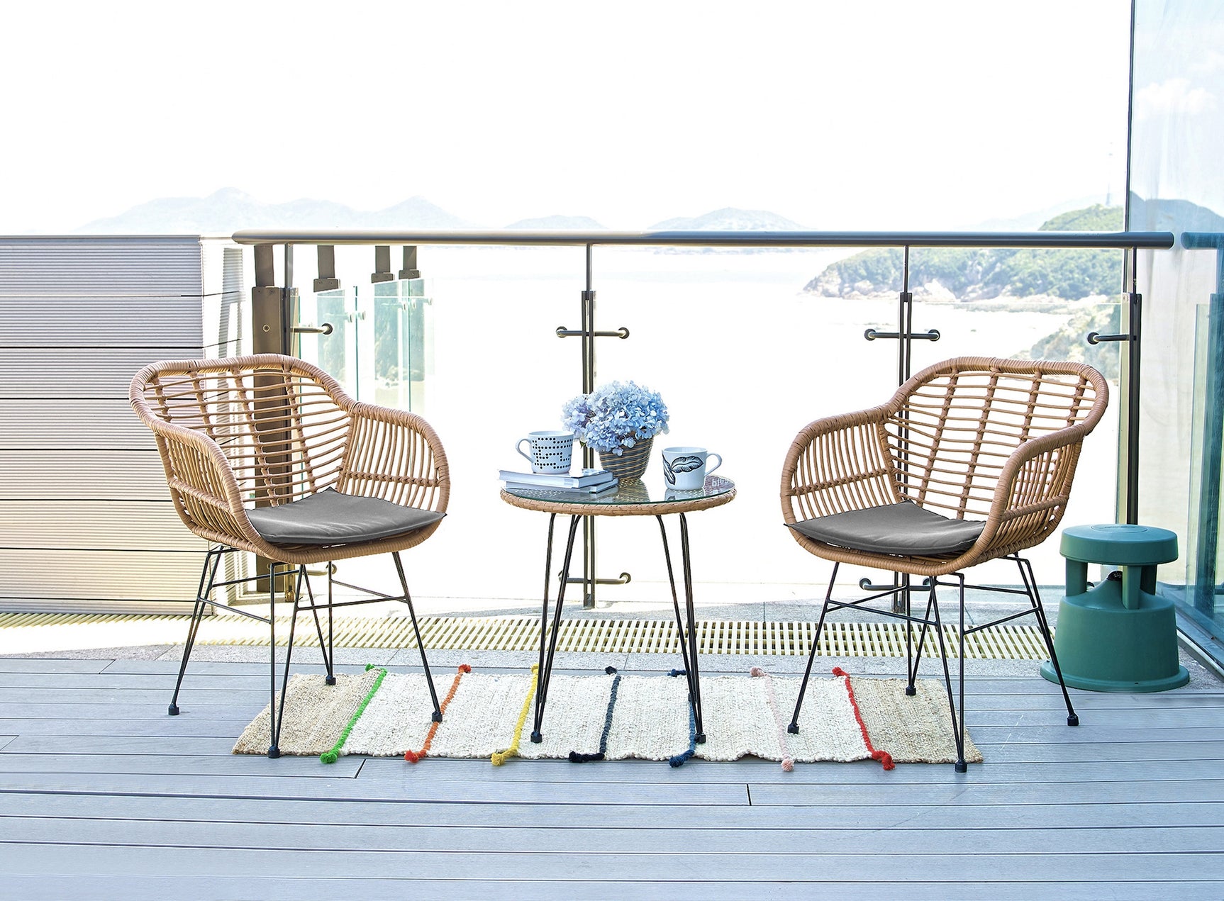 Antibes 1.0 Patio 2-Person Seating Group with End Table with Grey Cushions - Ornate Home