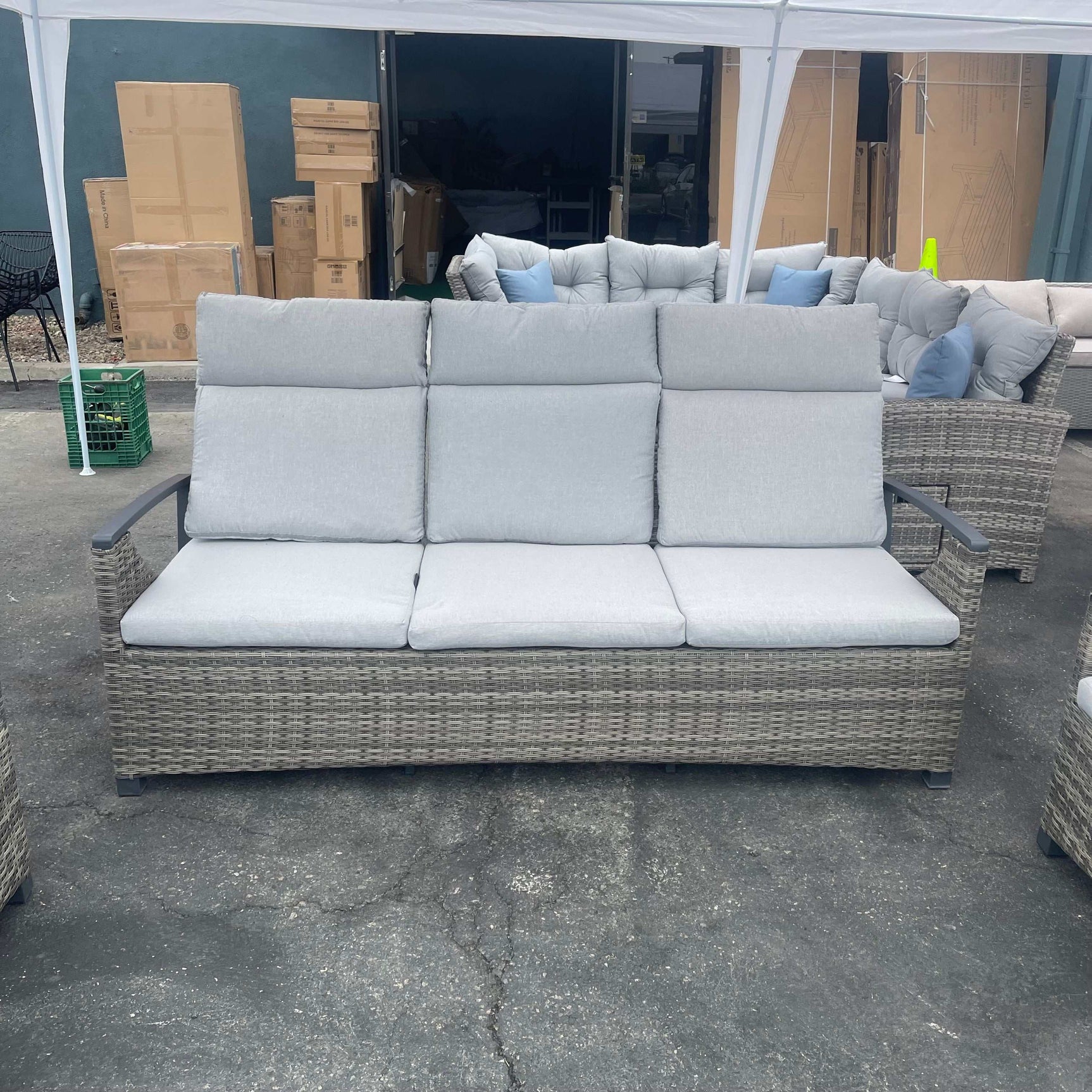 Antigua Gun Metal & Brown/Gray Outdoor Sofa - Ornate Home