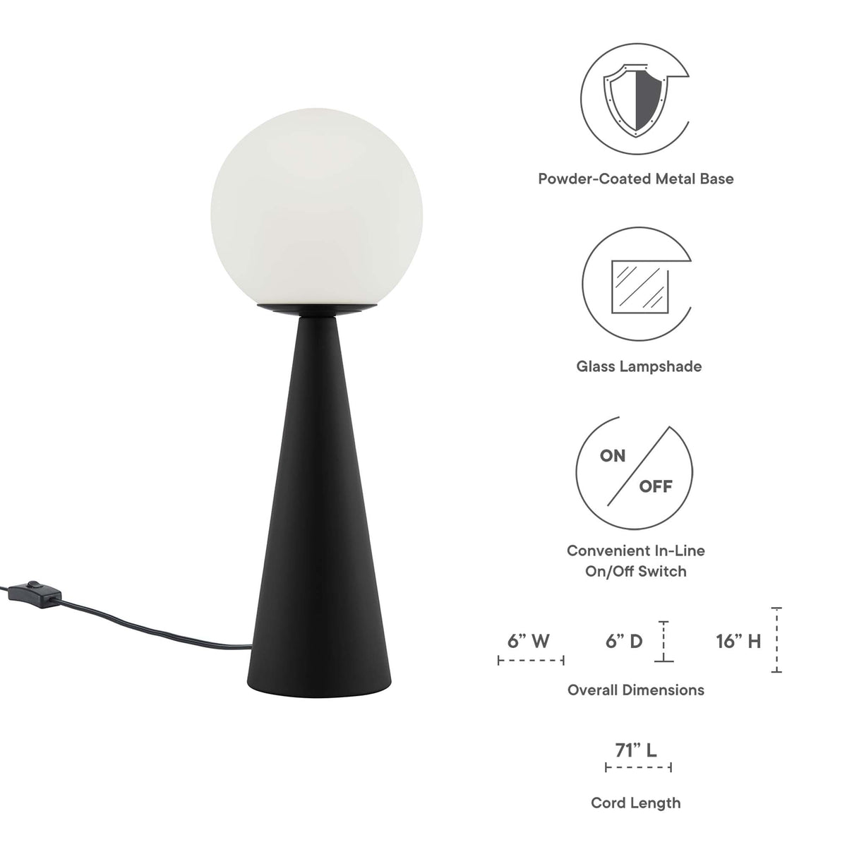 Apex White/Black Glass Globe Glass Table Lamp - Ornate Home