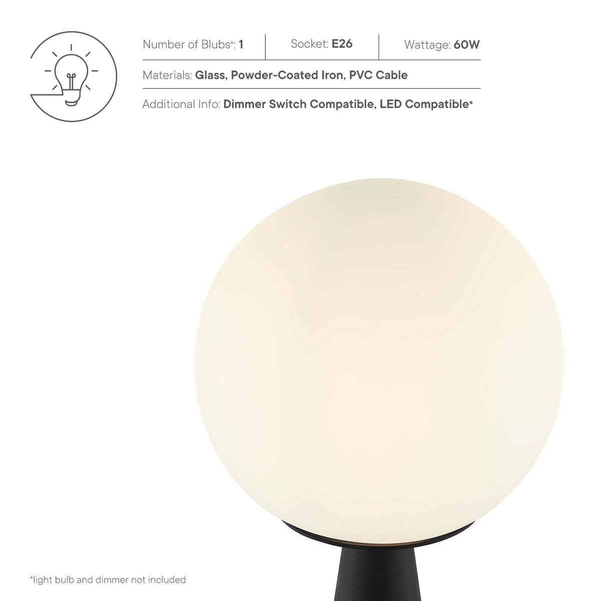 Apex White/Black Glass Globe Glass Table Lamp - Ornate Home