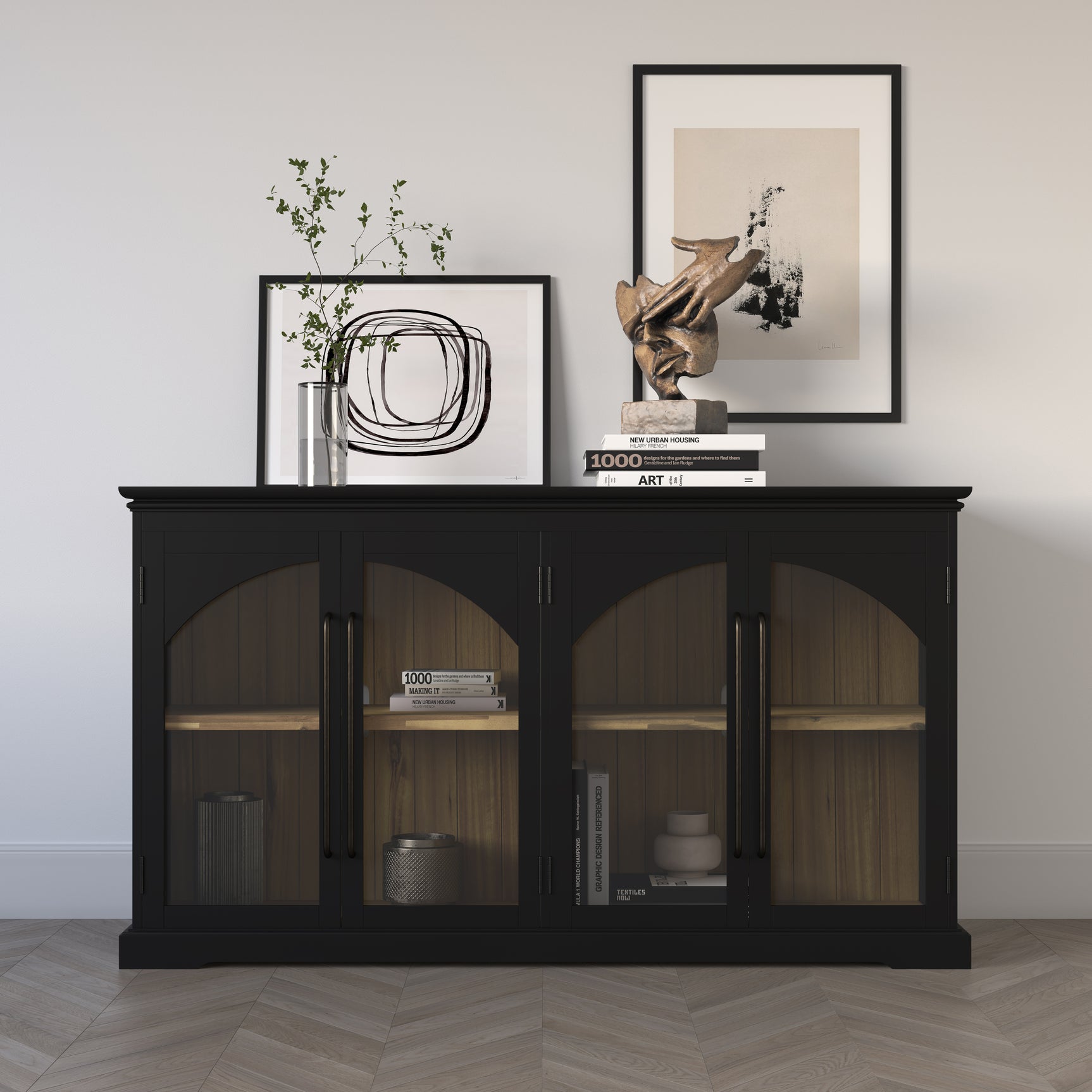 Archdale Black 4 Door Accent Cabinet - Ornate Home