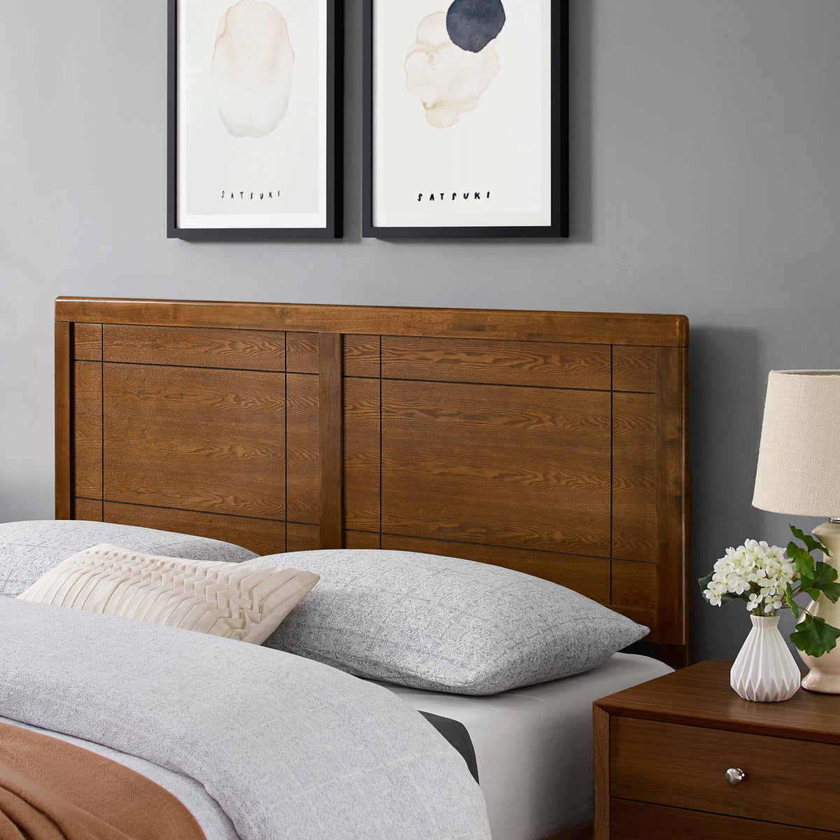 Archie Walnut Wood Full Headboard - Ornate Home