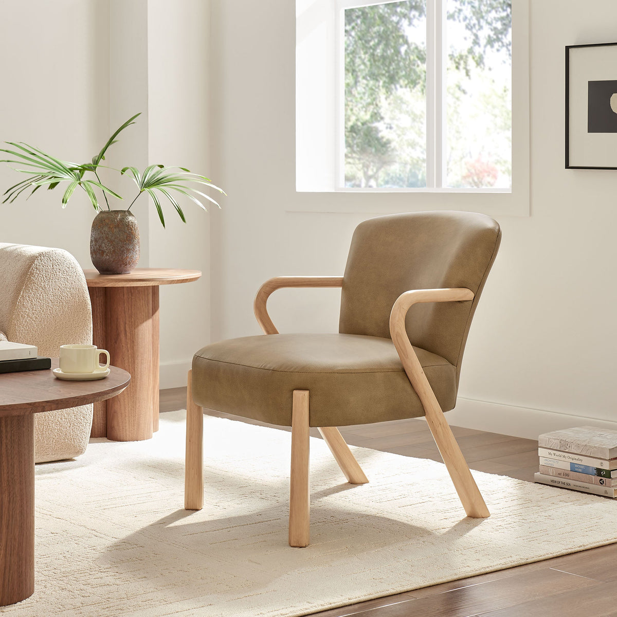 Arden Toast Faux Leather Upholstered Accent Armchair - Ornate Home