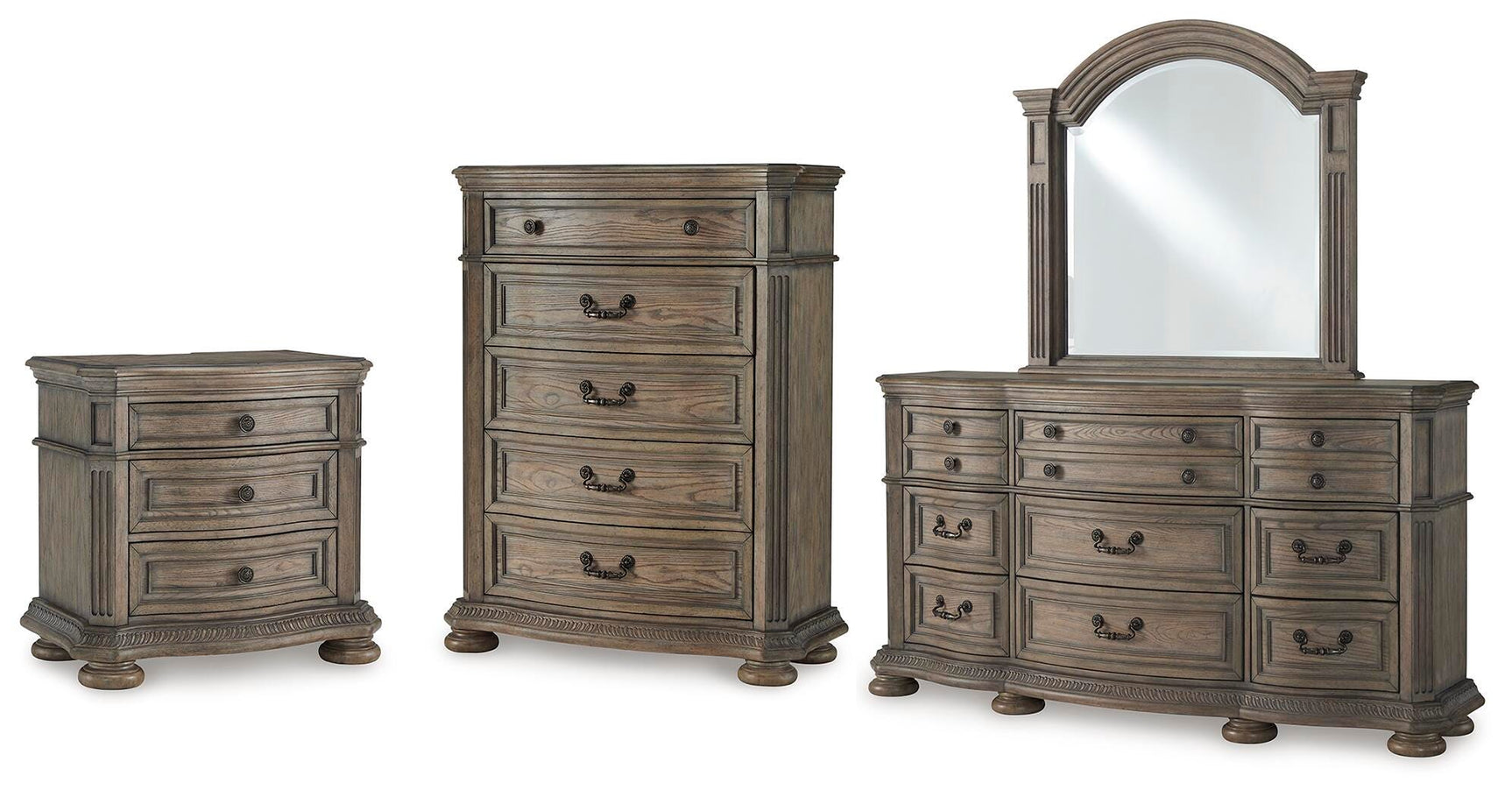 Ardenfield Light Brown Dresser, Mirror, Chest and Nightstand - Ornate Home