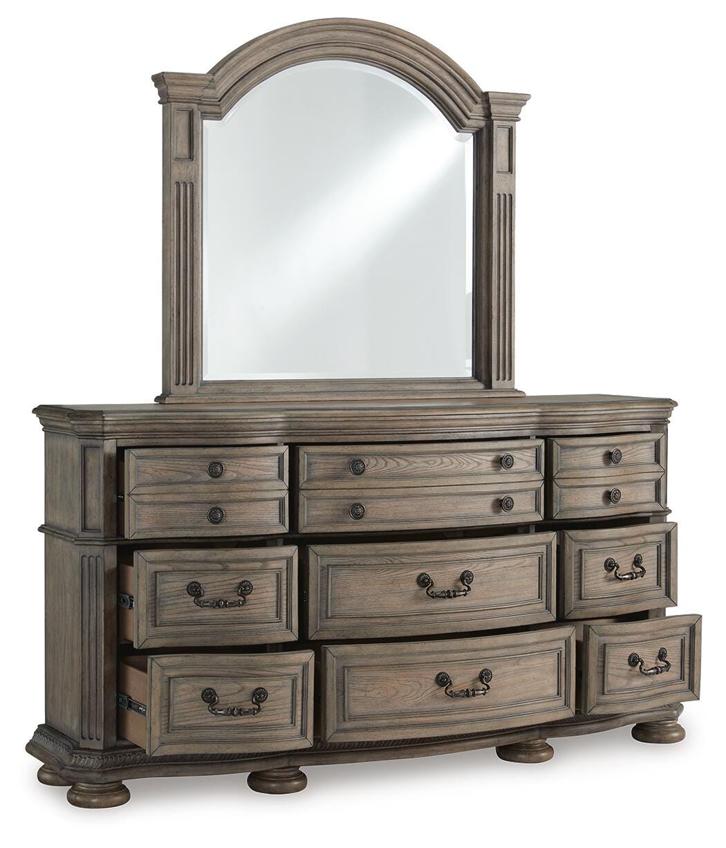 Ardenfield Light Brown Dresser, Mirror, Chest and Nightstand - Ornate Home