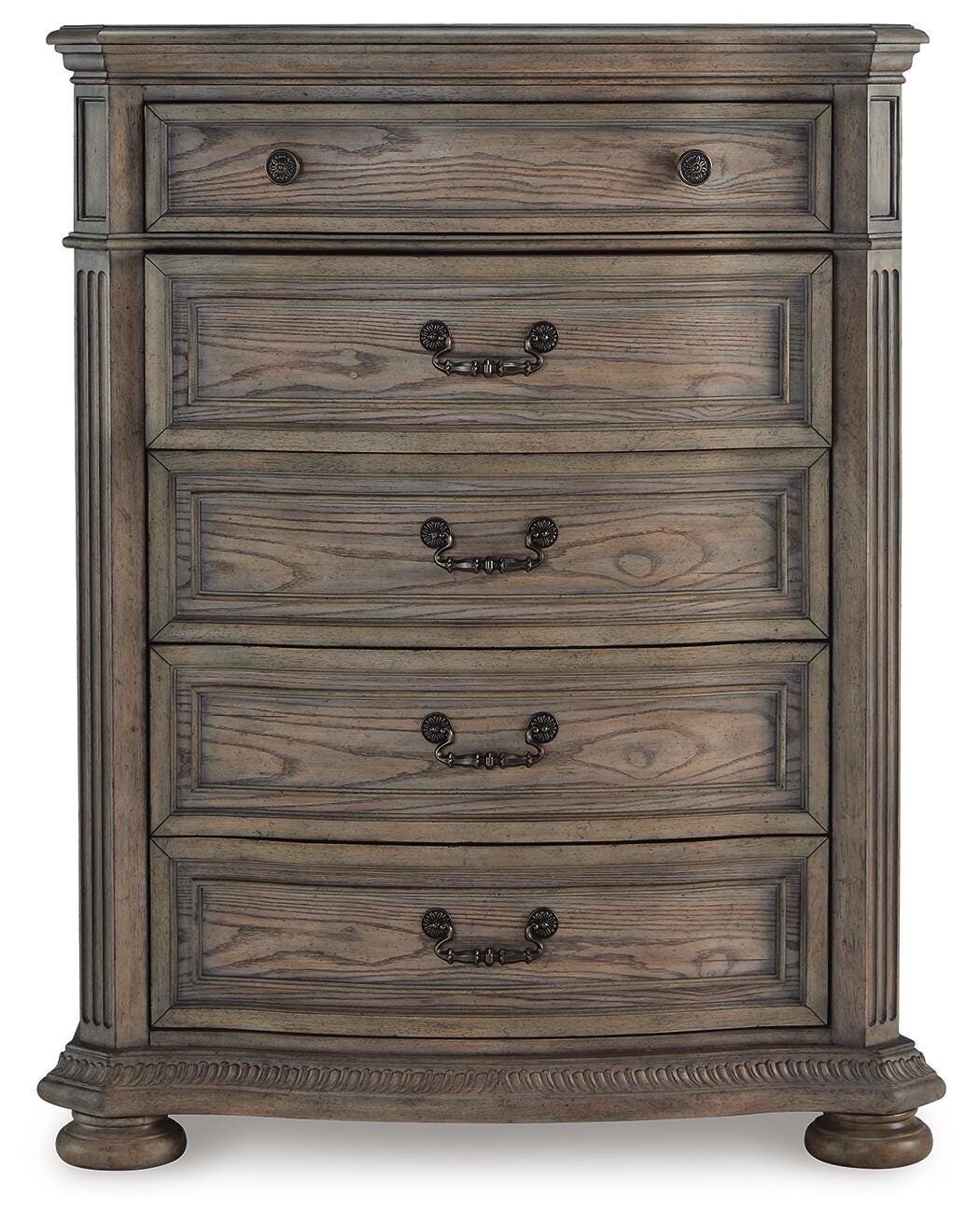 Ardenfield Light Brown King Upholstered Sleigh Bed, Dresser, Mirror, Chest and 2 Nightstands - Ornate Home
