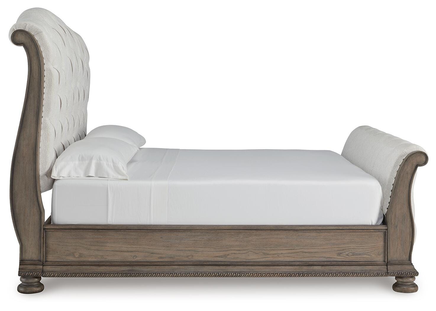 Ardenfield Light Brown King Upholstered Sleigh Bed, Dresser, Mirror, Chest and 2 Nightstands - Ornate Home