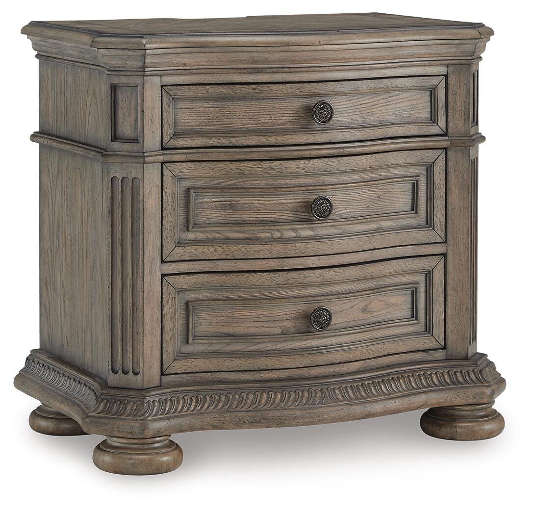 Ardenfield Light Brown King Upholstered Sleigh Bed, Dresser, Mirror, Chest and 2 Nightstands - Ornate Home