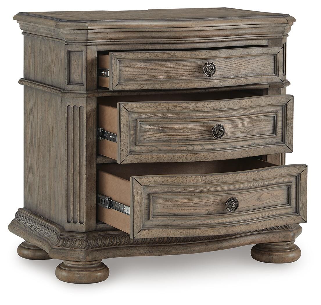 Ardenfield Light Brown King Upholstered Sleigh Bed, Dresser, Mirror, Chest and 2 Nightstands - Ornate Home