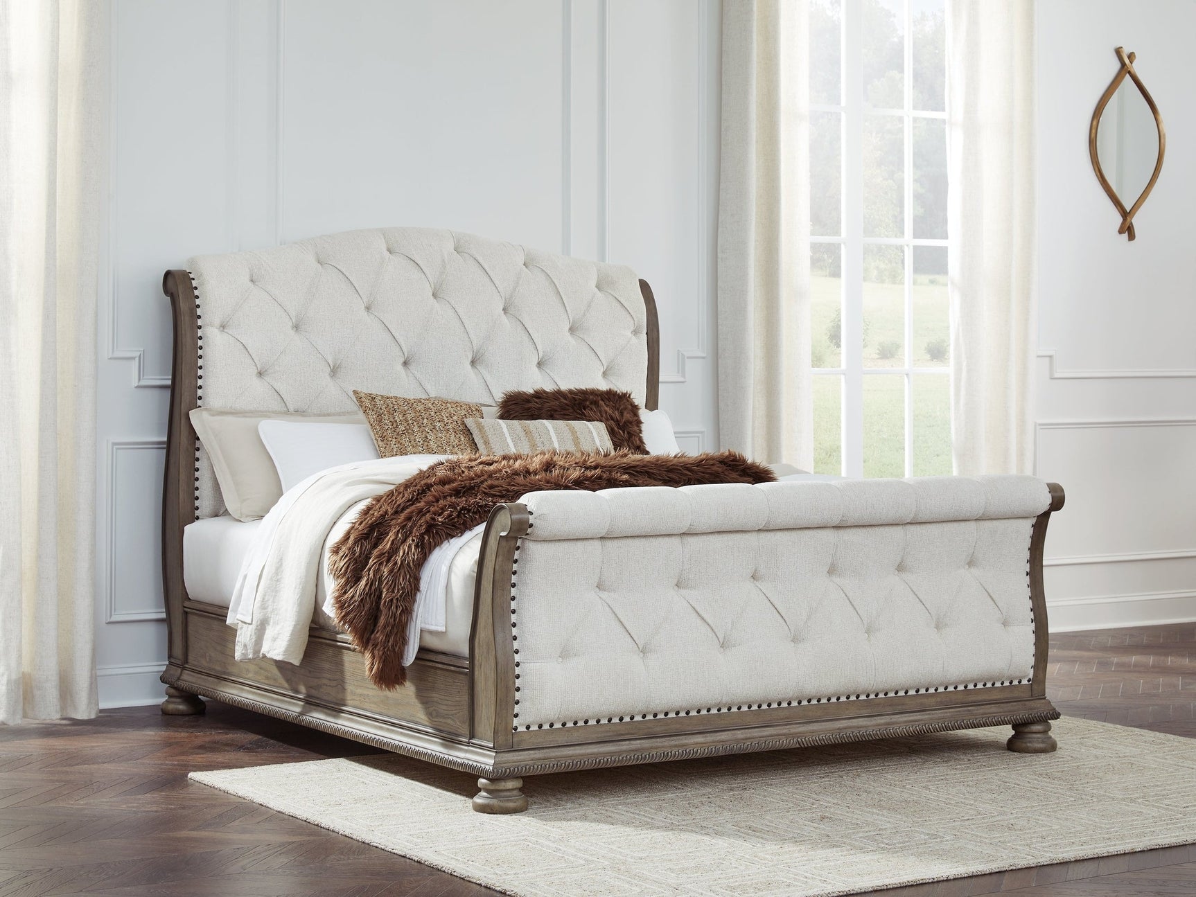Ardenfield Light Brown King Upholstered Sleigh Bed (Online Special Price) - Ornate Home