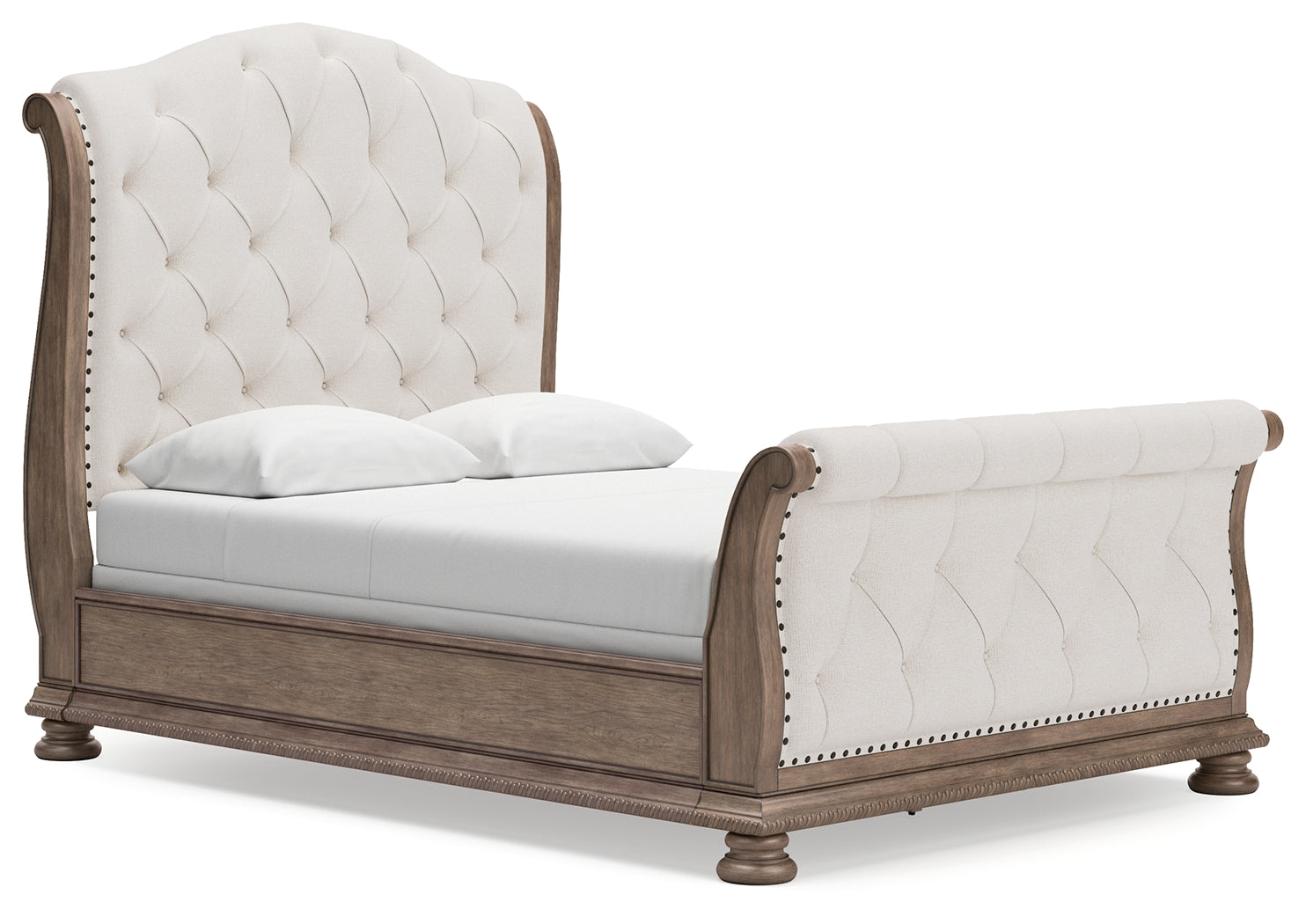 Ardenfield Light Brown Queen Upholstered Sleigh Bed, Dresser and Mirror - Ornate Home
