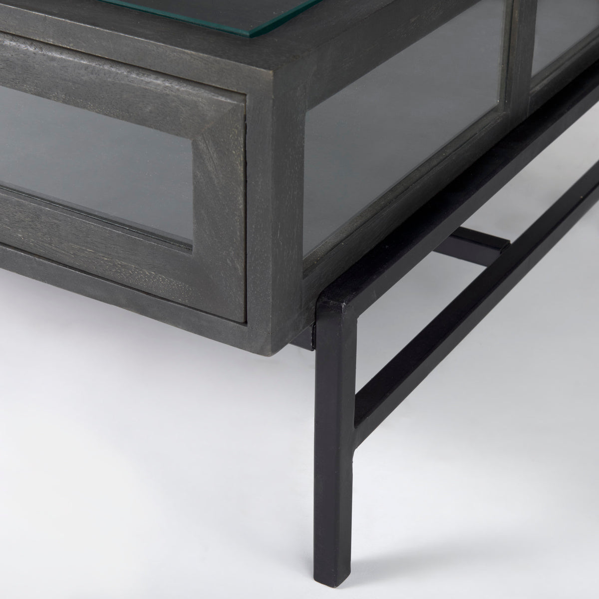 Arelius Black-Brown/Black Rectangular Glass-Top Wood Display Coffee Table - Ornate Home