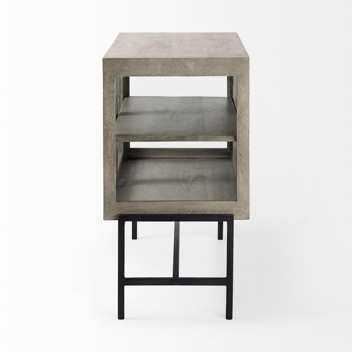 Arelius Gray/Black Wood, Metal Base with 2 Glass Doors Accent Cabinet - Ornate Home