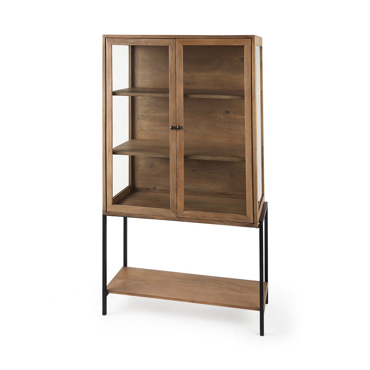 Arelius Light Brown/Black Wood Display Cabinet - Ornate Home