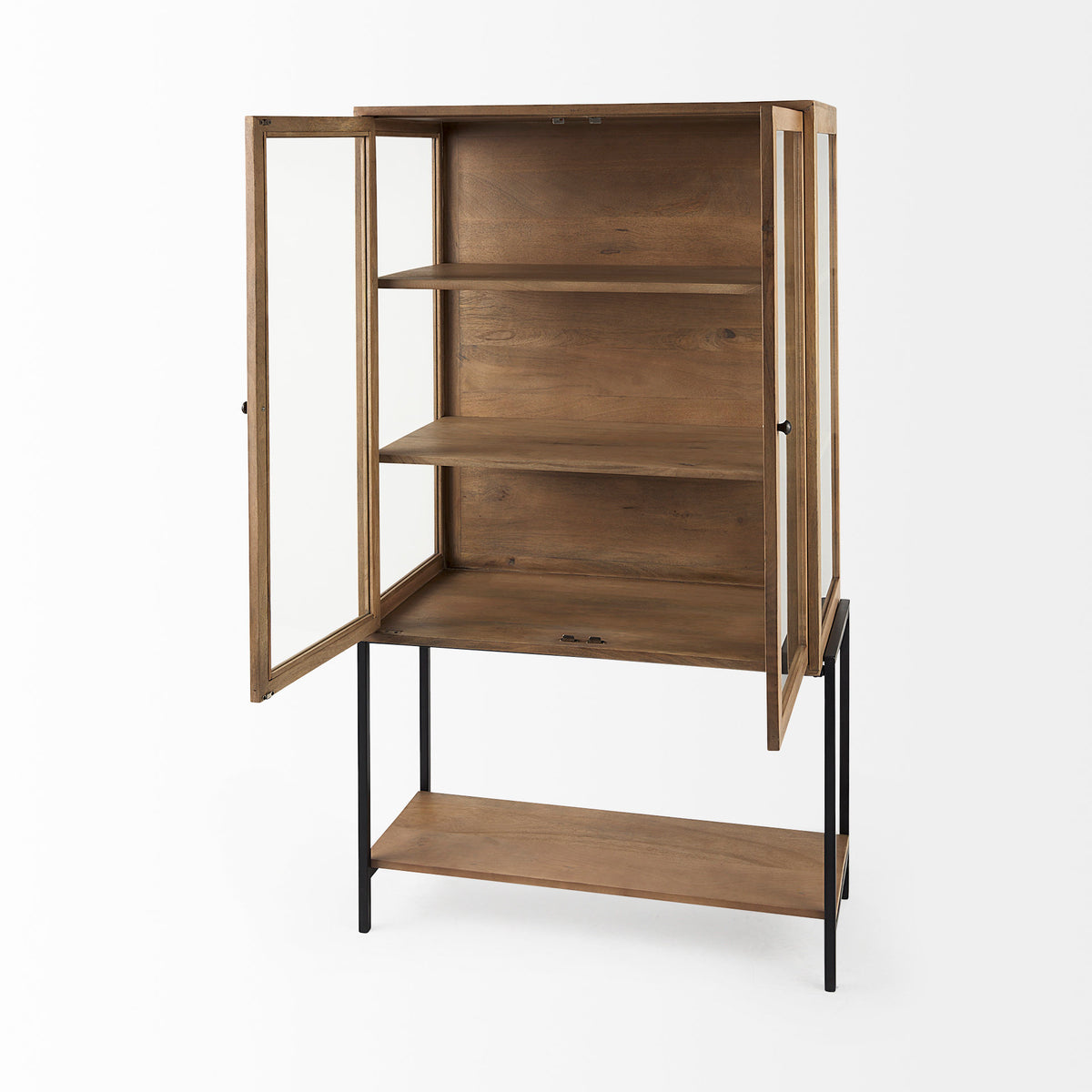 Arelius Light Brown/Black Wood Display Cabinet - Ornate Home