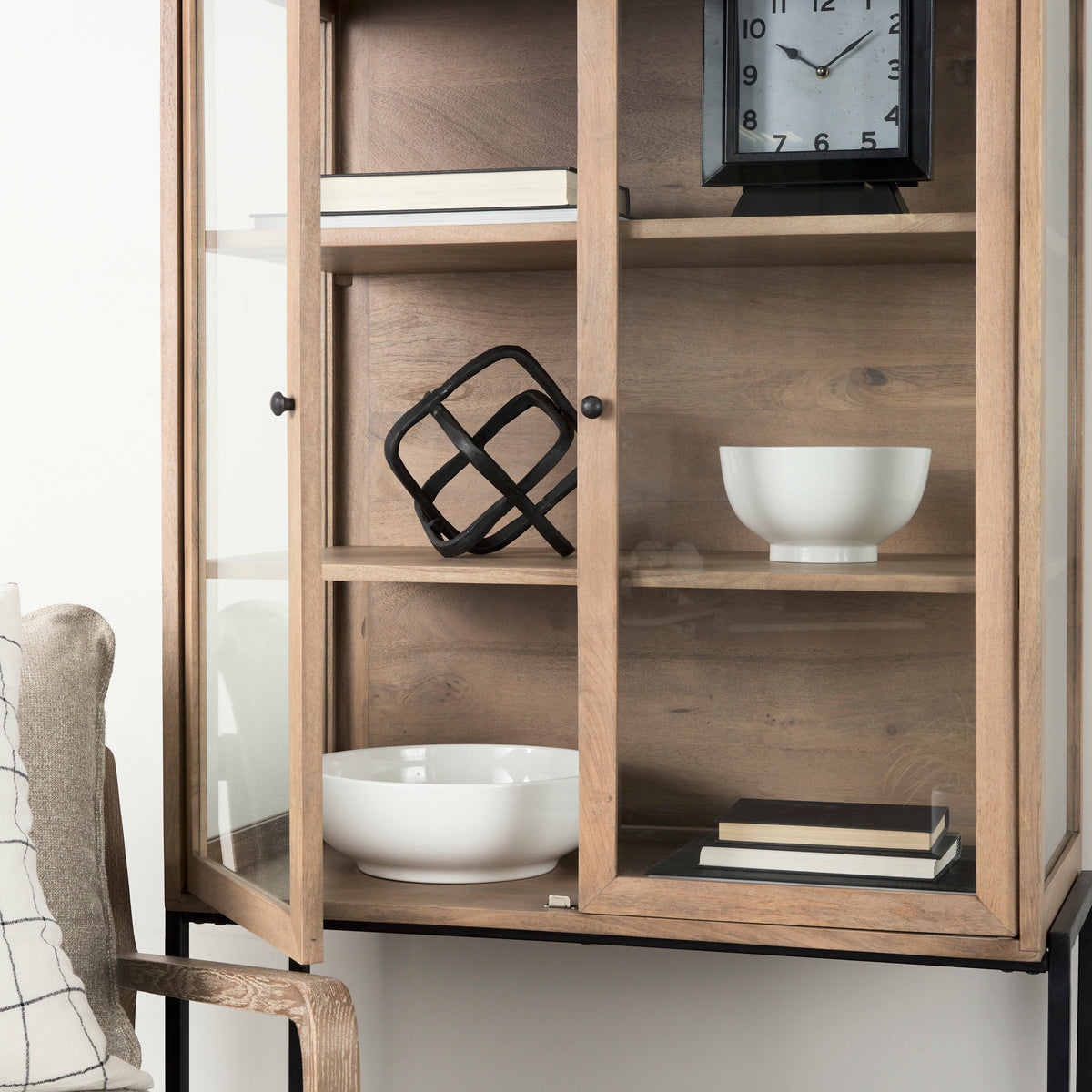 Arelius Light Brown/Black Wood Display Cabinet - Ornate Home