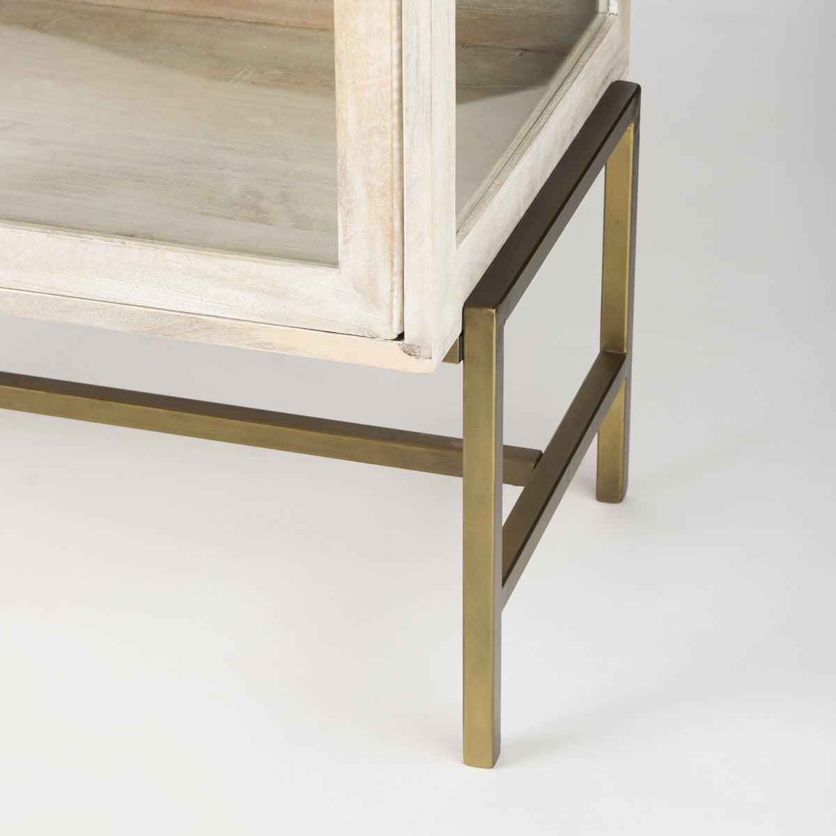 Arelius White/Gold Wood, Metal Base with 2 Glass Doors Accent Cabinet - Ornate Home