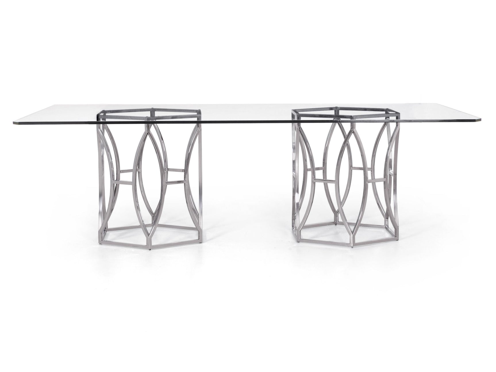 Argent Clear/Polished Stainless Rectangular Steel Dining Table - Ornate Home